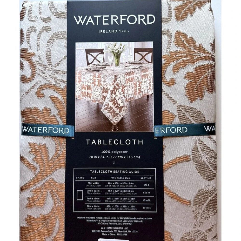 Waterford Linens Octavia Tablecloth 70x84 Copper Gray Luxury Holiday Christmas